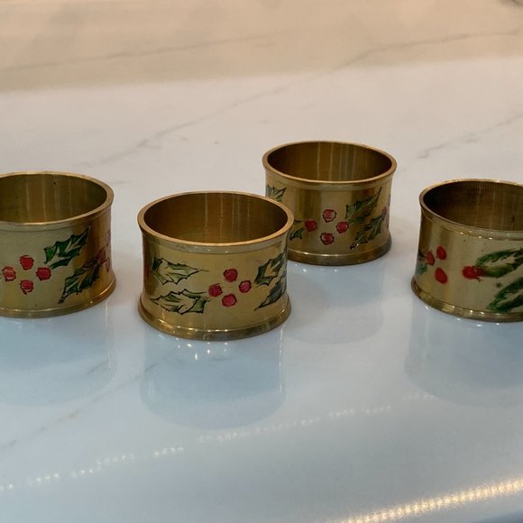 4 Vintage Solid Brass Holiday Napkin Holders - Picture 7 of 11
